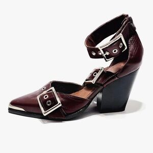 Chic Burgundy Buckle Heels
